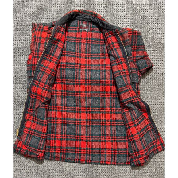 Johnson Woolen Mills Double Cape Jac Shirt Vintage Wool Red Green Plaid Mens XL - Picture 3 of 15